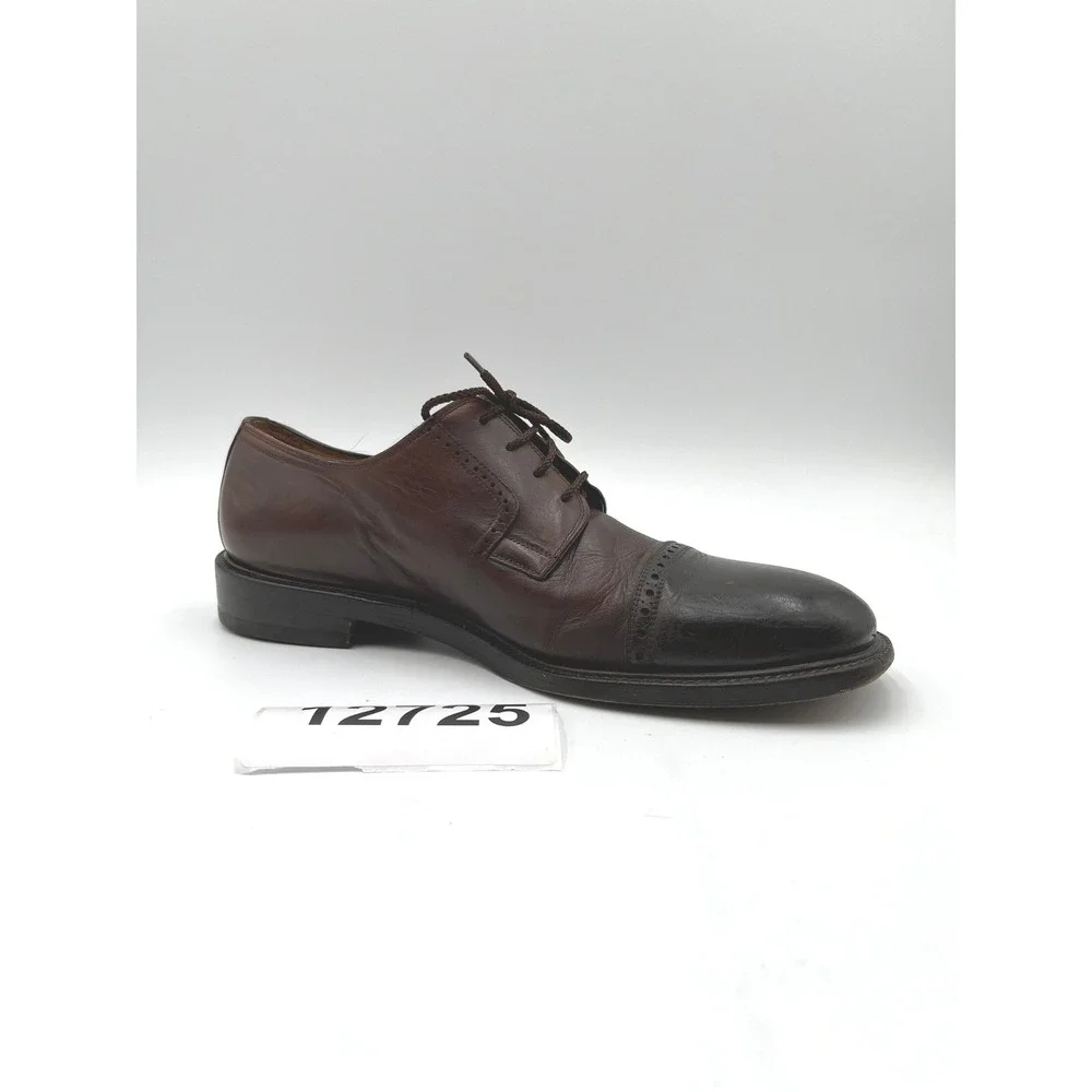 Calce Derby Shoes Mens 11 Burnished Brown Black Leather Brogue Cap Toe Lace Up